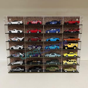 1:64 Scale Display Case for 28 Diecast Model Cars - Wall Shelf Rack Organizer - Brick Version - Gift for Model Car Collectors