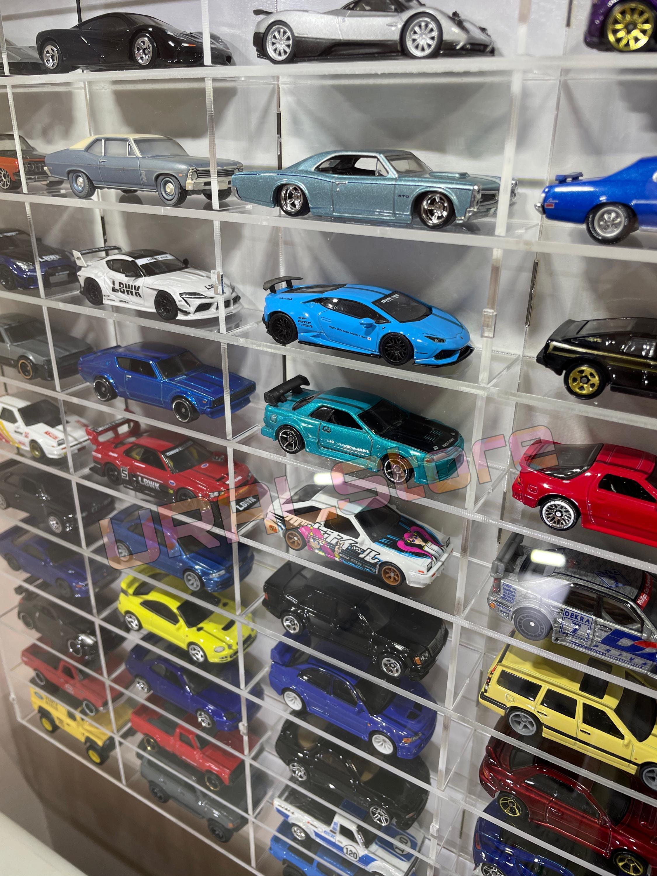 Lot de 10 vitrines en acrylique transparent pour moules de voiture, roues à l'échelle 1/64, vitrine murale moulée sous pression, étagères de rangement