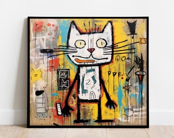 Poster chat moderne, peinture d'art contemporain, décoration d'intérieur pour amoureux des chats, propriétaires d'animaux de compagnie, oeuvre d'art murale abstraite chien, cadeau pour décoration d'intérieur | HAUTE QUALITÉ|