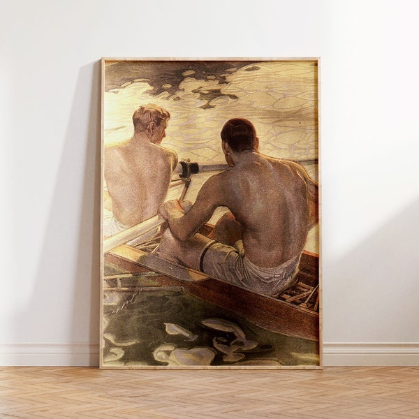 Affiche d'amoureux gays, peinture romantique pour garçons, vieille couverture de magazine, oeuvre d'art gay vintage, affiche gay, art gay, peinture nautique, haute qualité