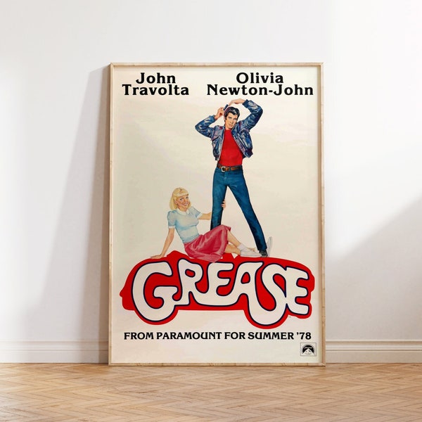 Affiche de film Grease vintage, Olivia Newton, John Travolta, oeuvre de film classique - HAUTE QUALITÉ - Art mural rétro, cinéma musical à collectionner