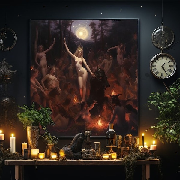 Impresión del sábado de brujas, cartel de Lilith, arte del infierno rojo, pintura del aquelarre / CARTEL DE ALTA CALIDAD / Arte oculto oscuro, decoración gótica, impresión de pared mística