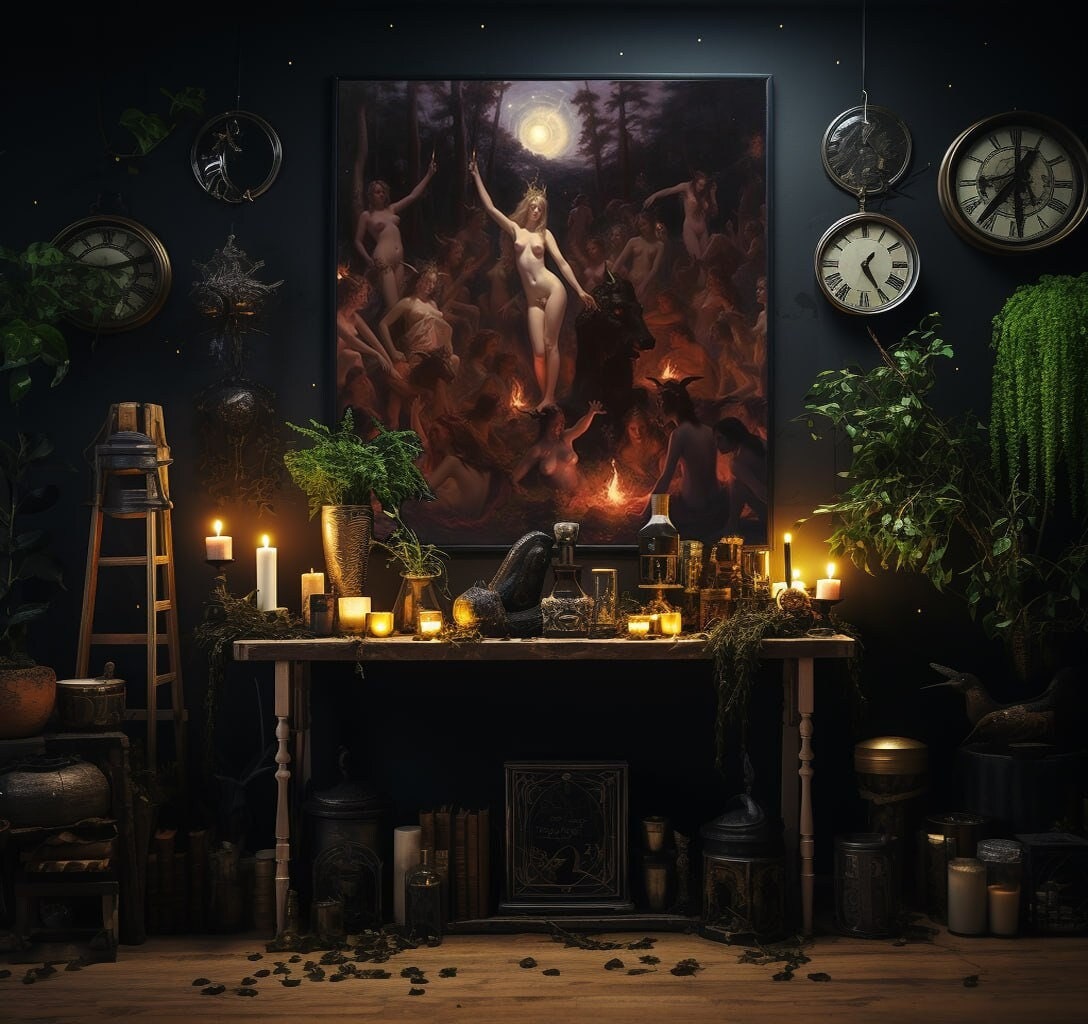 Witch Sabbath Print, Lilith Poster, Red Hell Art, Coven Painting HIGH