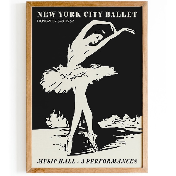 New York City Ballet Poster, Ballet Wall Decor, Black and white ballerina Print, Ballet wall Art, NY Wall Decor, Classic Ballet, Large size