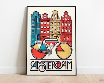 Vintage Amsterdam Poster, Classic Dutch Print, City Wall Art, Classic bicycle paint, Dutch Art Print, Amsterdam Home Decor, Travel Artwork,