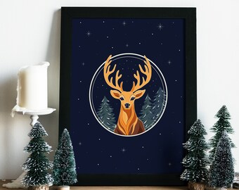 Scandinavian Deer Print, Nordic Christmas Wall Art (Digital Download)