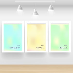 Ensemble d&#39;art mural Aura Print Collection Soulful Serenity, maîtrise angélique, affiche numérique du nombre d&#39;anges, collection Aura Print, impression Aura dégradé