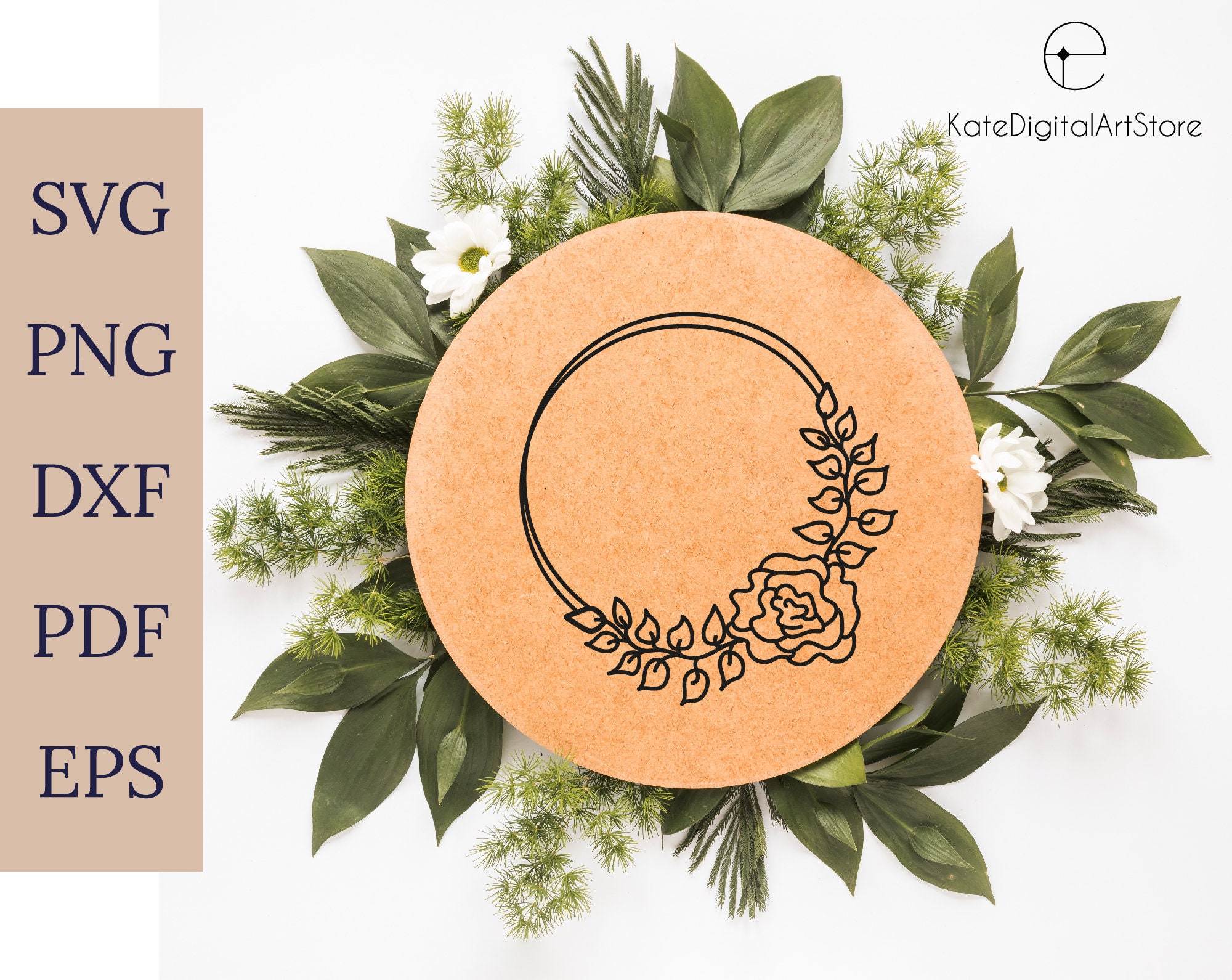 Floral Frame Bundle Svg, Botanical Svg, Circle Wreath Frame Svg Png Dxf ...