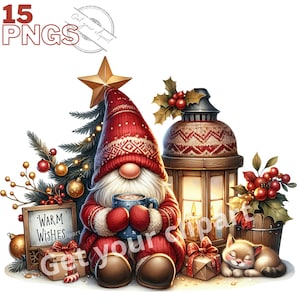 Set kerstkabouterillustraties, winterclipart voor al uw creatieve projecten, inclusief commercieel gebruik