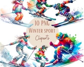 Winter sport Clipart bundle, Winter clipart bundle,  Set of 10, Transparent background, Commercial use, Instant download
