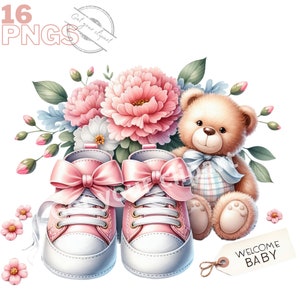 Set di illustrazioni di nascita o babyshower, clipart in stile acquerello per tutti i tuoi progetti creativi e professionali