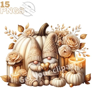 Ensemble d'illustrations de gnomes d'Automne, clipart d'Automne et de citrouilles pour tous vos projets créatifs, usage commercial inclus