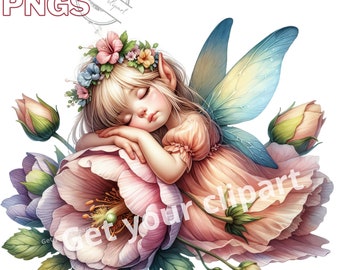 Fairy in flowers Clipart bundle, Fantasy clipart bundle, Floral fairy, Spring fairy, Transparent background, Commercial use