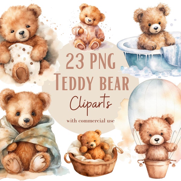 Teddy bear clipart, teddy bear for baby shower invitation, Teddy bear PNG transparent background, watercolor teddy bear, Teddy bear nursery