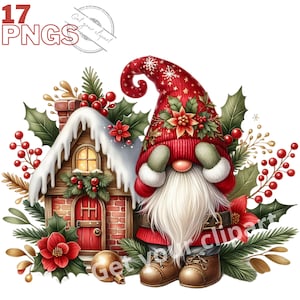Set di illustrazioni verdi di gnomi natalizi, clipart invernali per tutti i tuoi progetti creativi e professionali, uso commerciale incluso