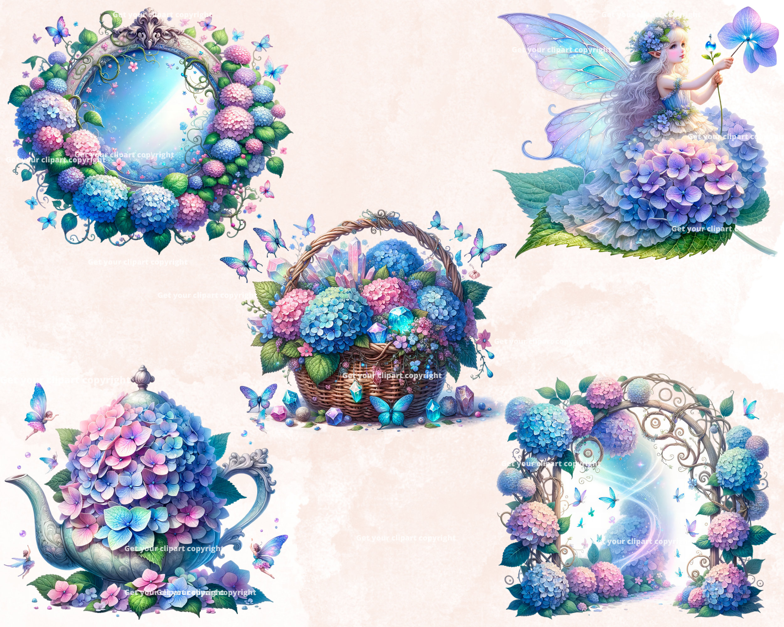 Hydrangea Pixie Clipart Bundle, Spring Clipart Bundle, Spring Graphics ...