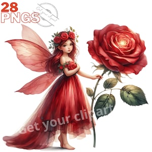 Ensemble d'illustrations de fées et de délicates roses, cliparts féériques pour tous vos projets créatifs, usage commercial inclus