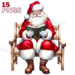 Ensemble d'illustrations de Père Noël, Cliparts de noël façon aquarelle pour tous vos projets créatifs et professionnels