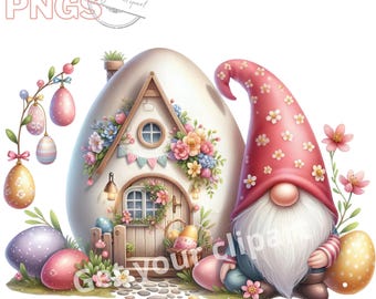 Easter Gnome clipart bundle, Garden clipart, Spring gnome png graphics, Gnome  sublimation, Transparent background