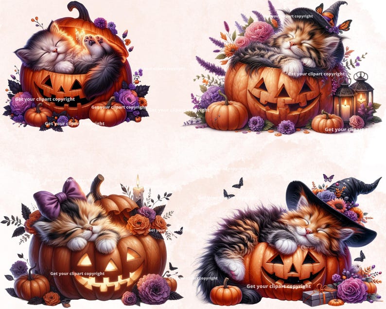 Halloween cat clipart bundle, Halloween clipart, Halloween png graphics, Halloween sublimation, Halloween cat png, With Commercial use image 5