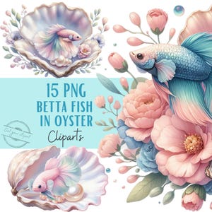 Ensemble d'illustrations de poissons dans des huîtres, Cliparts de poissons façon aquarelle pour tous vos projets créatifs et professionnels