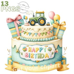 Ensemble d'illustrations de Gâteaux d'anniversaire, Cliparts de gâteaux sur le thème de la ferme pour tous vos projets créatifs