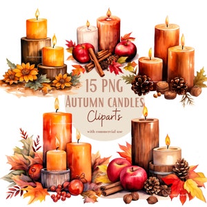 Ensemble d'illustrations de bougies d'automne, cliparts d'automne pour tous vos projets créatifs, usage commercial inclus