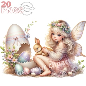 Ensemble d'illustrations de fées de Pâques, cliparts féériques pour tous vos projets créatifs et professionnels, usage commercial inclus