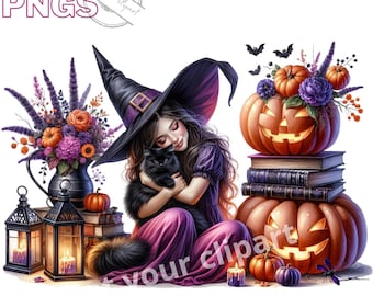 Halloween witch clipart bundle, Halloween png bundle, Fantasy clipart bundle, Halloween sublimation, Transparent background, Commercial use