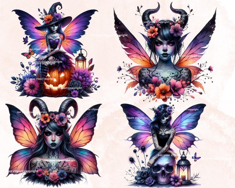 Dark Halloween Fairy Clipart Bundle, Fantasy Graphics, Fairy Graphics ...
