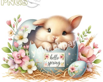 Easter bunny in an eggshell clipart bundle, Easter clipart, Easter graphics, Easter designs, With transparent background and commercial use