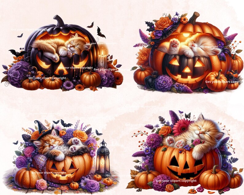 Halloween cat clipart bundle, Halloween clipart, Halloween png graphics, Halloween sublimation, Halloween cat png, With Commercial use image 6