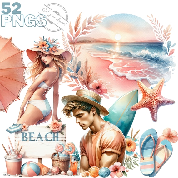 Ensemble de cliparts d'été, image estivales d'une journée à la plage pour vos projets créatifs, usage commercial inclus