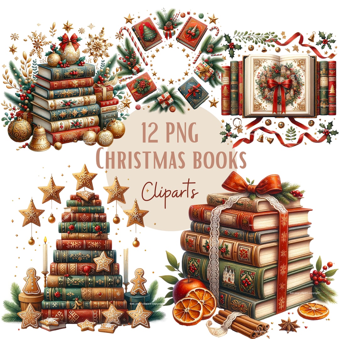 Christmas Books Clipart, Books Png Graphics, Winter Clipart Bundle