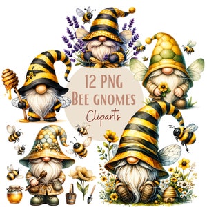 Bee Gnome Clipart Bundle, Gnome Clipart, Spring Gnome Png Graphics ...