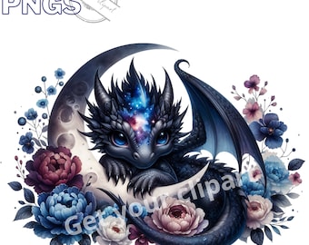 Celestial dragon Clipart Bundle, Celestial PNG Graphics, Baby dragon png, Cute dragon png, Transparent Background, Commercial Use Included