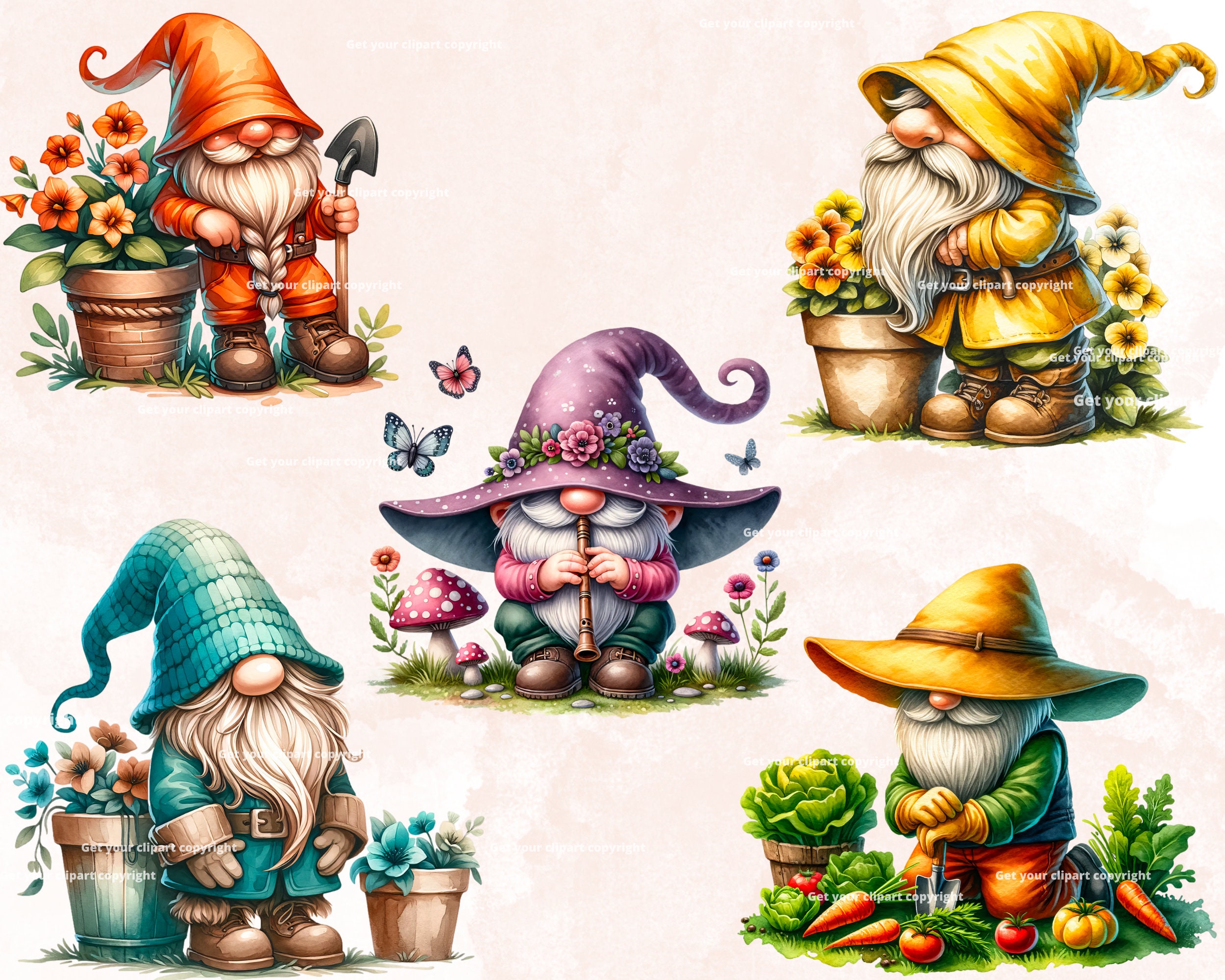 Garden Gnome Clipart Bundle, Garden Clipart, Spring Gnome Png Graphics ...