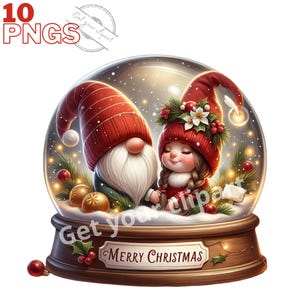 Ensemble d'illustrations de gnomes de Noël dans une boule à neige pour tous vos projets créatifs et professionnels, usage commercial inclus