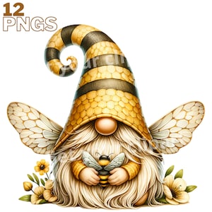 Ensemble d'illustrations de gnomes abeille, cliparts de printemps pour tous vos projets créatifs, usage commercial inclus