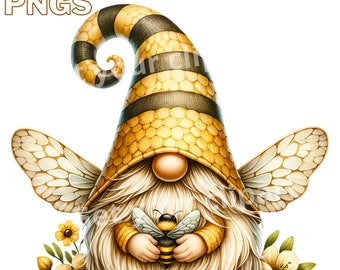 Bee Gnome clipart bundle, Gnome clipart, Spring gnome png graphics, Spring sublimation, Transparent background, Commercial Use