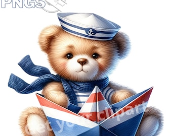 Nautical Teddy bear clipart, Nursery graphics, Nautical clipart, Teddy bear PNG transparent background, with commercial use