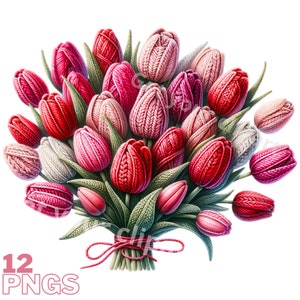 Ensemble d'illustrations de fleurs en tricot, Cliparts de fleurs façon tricot pour tous vos projets créatifs et professionnels