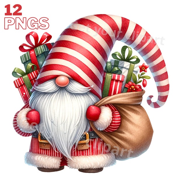 Christmas Gnome clipart bundle, Christmas clipart, Winter gnome png graphics, Christmas sublimation, Transparent background, Commercial Use