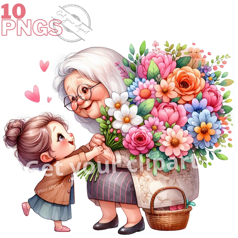 Cute Grandma Clipart Bundle, Grandmother PNG Graphics, Grandmother ...