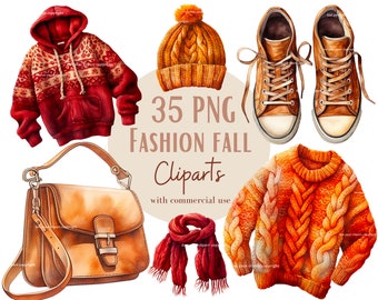 Conjunto de ilustraciones de ropa de otoño, imágenes prediseñadas de otoño para todos tus proyectos creativos y profesionales, uso comercial incluido