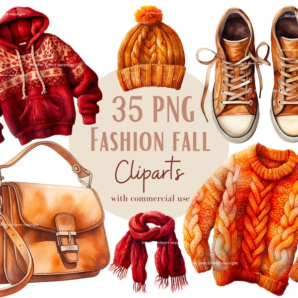 Fashion fall clipart bundle, Fashion clipart graphics, Fall vibes png designs, Autumn designs,  Set of 35, Transparent background