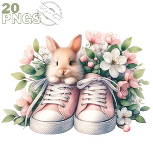 Ensemble d'illustrations de lapins de printemps dans des baskets pour tous vos projets créatifs et professionnels, usage commercial inclus