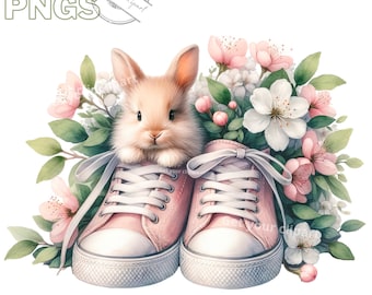 Spring bunny in sneakers clipart bundle, Spring clipart, Cute bunny graphics, Spring designs, With transparent background and commercial use