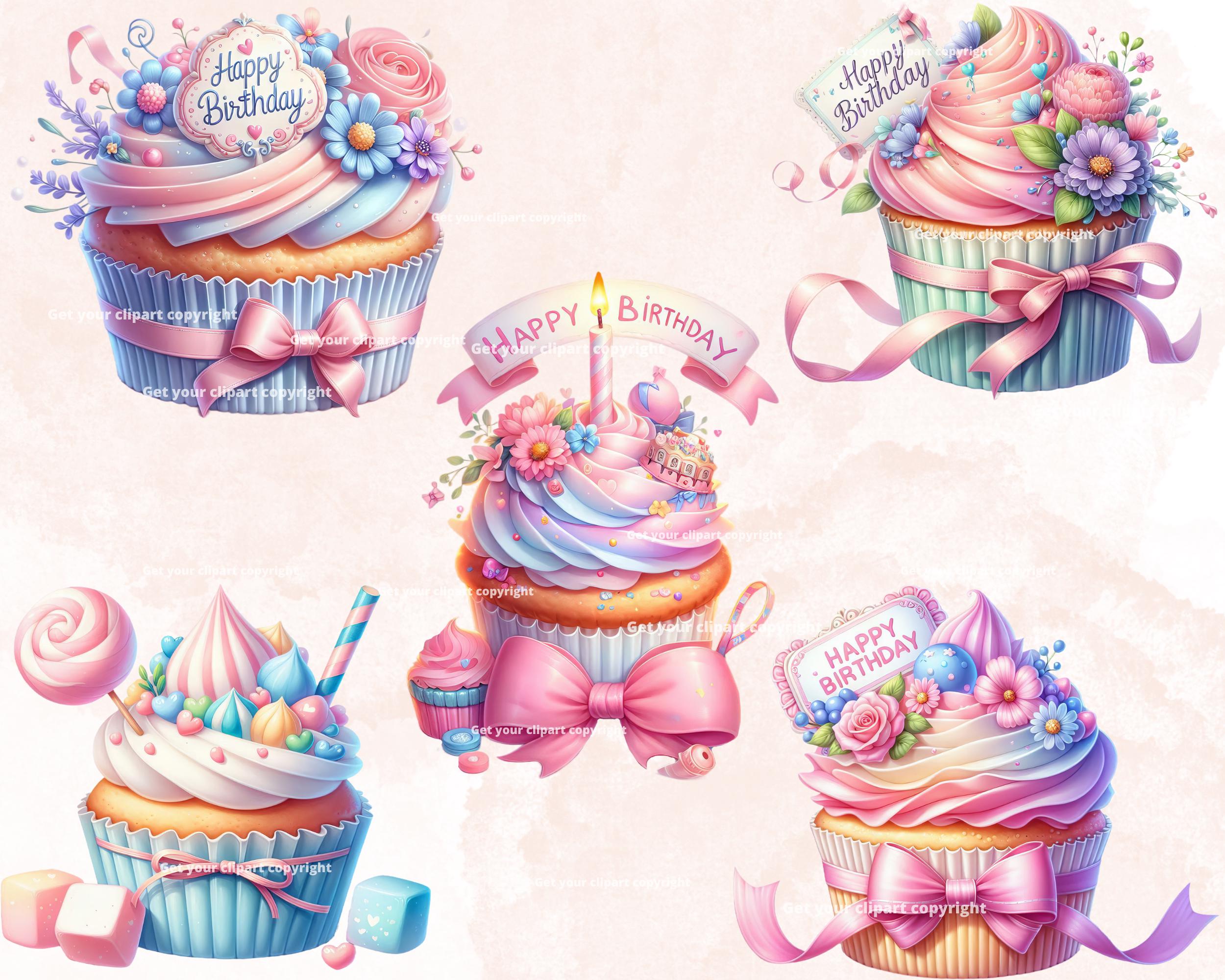 Birthday Cupcake Clipart Bundle, Happy Birthday Graphics, Cupcake Png ...