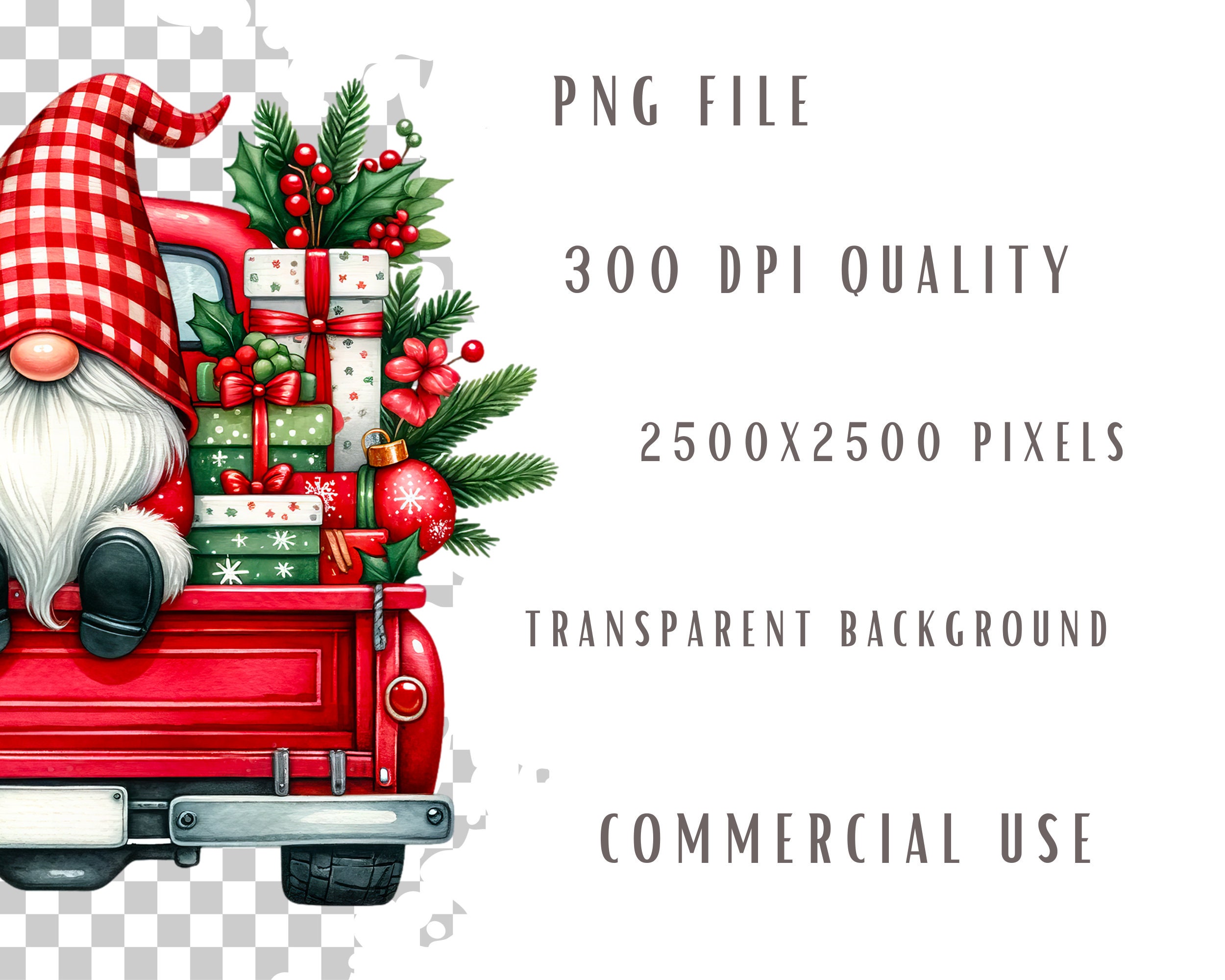 Christmas Gnome and Truck Clipart Bundle, Christmas Clipart